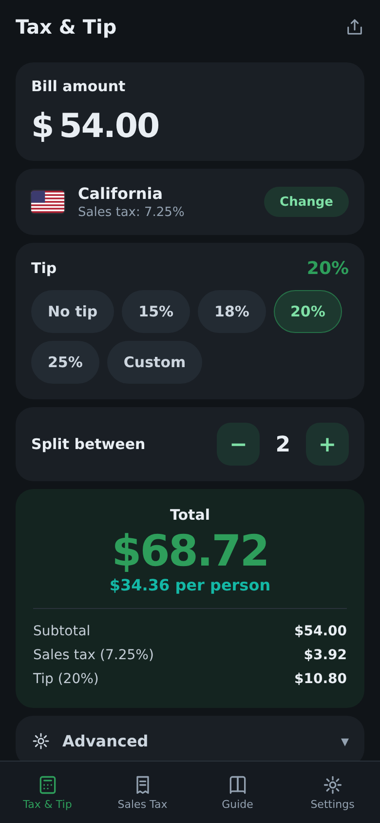Tax & tip calculator (US)